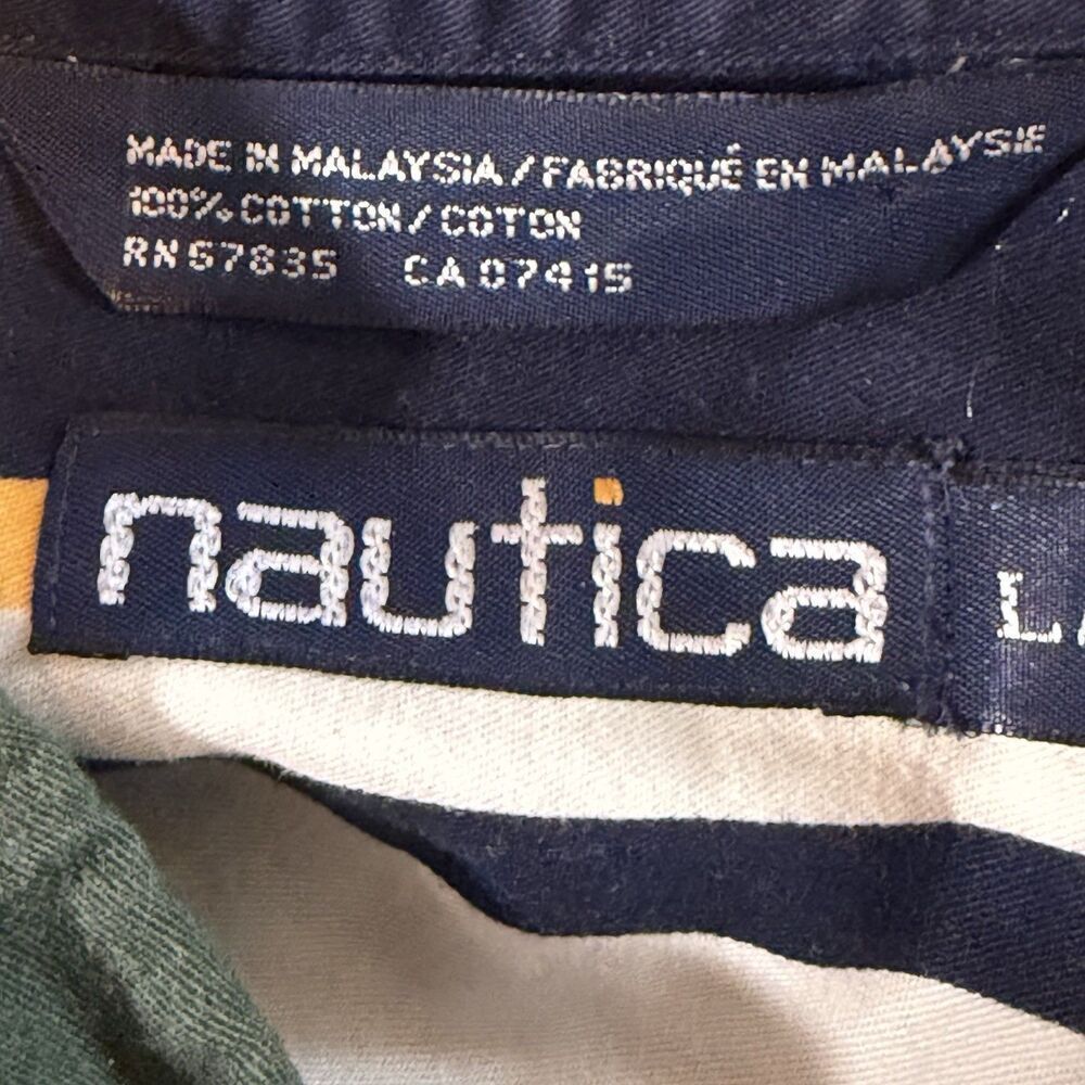 Nautica Vintage 90s Sailing Flags Shirt L Button Down Nautical Maritime Cotton - Picture 4 of 12